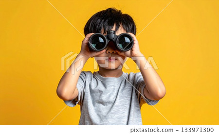 外國男孩用望遠鏡觀察 外國男孩用望遠鏡觀察 133971300
