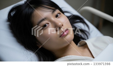 一位日本女性躺在醫療環境中的擔架上的肖像 133971398