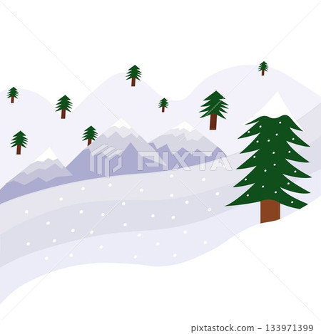 Minimal winter mountain landscape with snow and pine trees 133971399