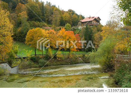 Beautiful autumn park with colorful vibrant trees in seasonal landscape Beautiful autumn park with colorful vibrant trees in seasonal landscape 133971618