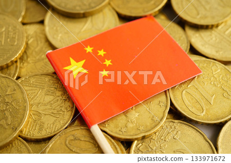 China flag on coins background, finance and accounting, banking concept. China flag on coins background, finance and accounting, banking concept. 133971672