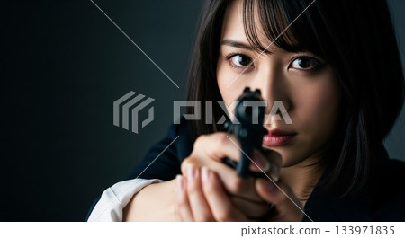 一名手持手槍的日本女高中生眼神中隱藏著堅定。 133971835