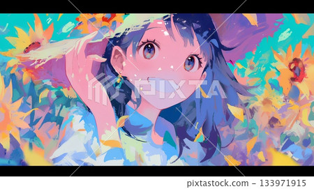 向日葵田裡的女人 133971915