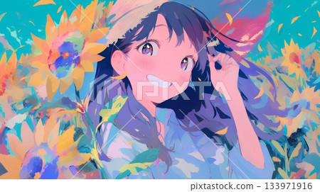 向日葵田裡的女人 133971916