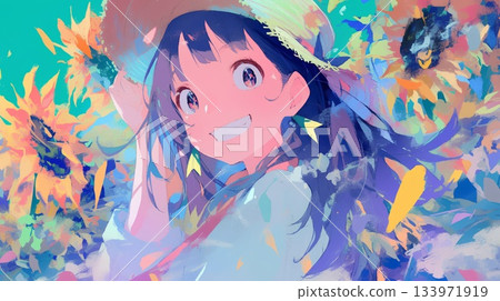 向日葵田裡的女人 133971919