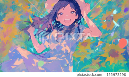 向日葵田裡的女人 133972298