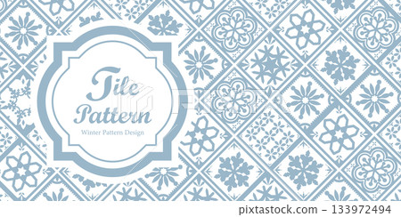 冰藍色雪花瓷磚圖案標題模板 冬季設計素材 133972494