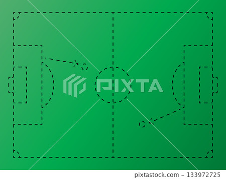 Dotted line soccer pitch football field ground. Soccer field diagram with play action. 133972725