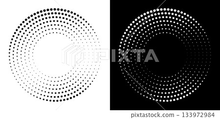 Dotted abstract circle geometric shape. Dots round circle shape. Abstract halftone circles in black and white. 133972984