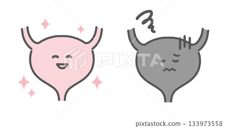 Comparison illustration of a healthy bladder and an unhealthy bladder (character) 133973558