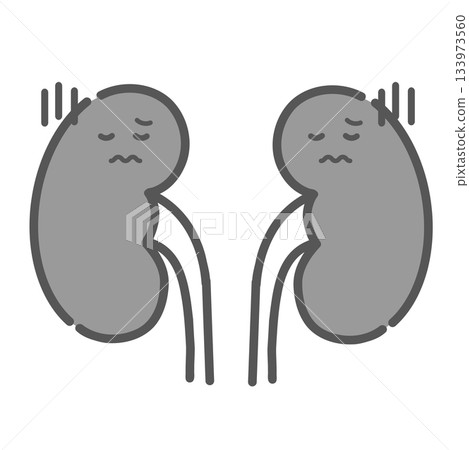 Kidney character illustration in trouble due to illness (disease, kidney failure) 133973560