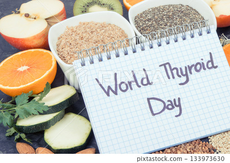 Nutritious ingredients and inscription World Thyroid Day Nutritious ingredients and inscription World Thyroid Day 133973630