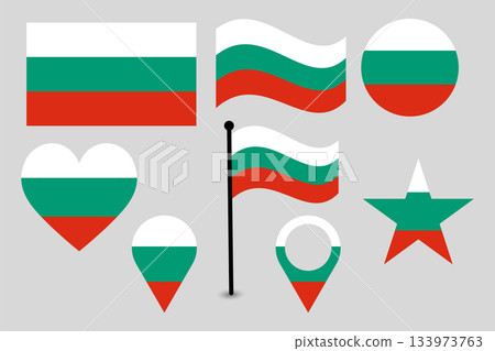 Diverse Bulgarian Flag Designs. Bulgaria Flags in Various Formats. Diverse Bulgarian Flag Designs. Bulgaria Flags in Various Formats. 133973763