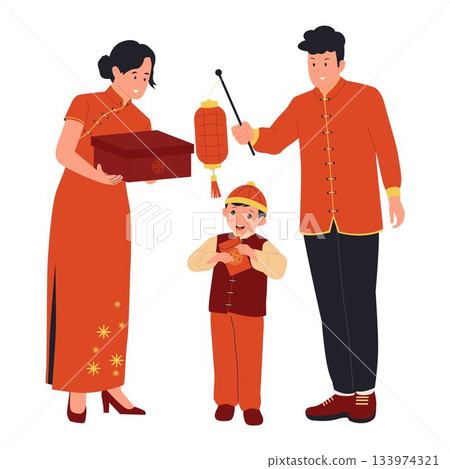 Illustration of Family Chinese New Year Celebrations Illustration of Family Chinese New Year Celebrations 133974321