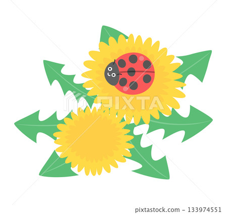 一隻瓢蟲停在蒲公英花上的插圖 133974551