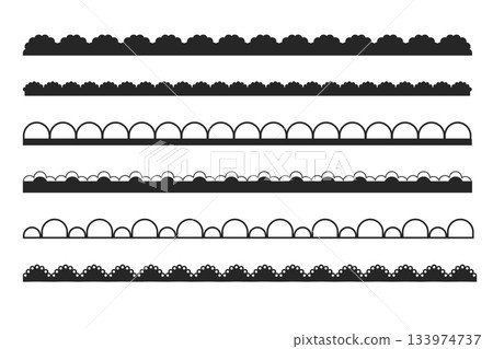 Scalloped edge lace border, textile frill stripe. scalloped border, frame, pattern isolated. Zigzag edge border, cutout decoration line frame collection 133974737