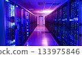 Server cabinets inside bright large data center room. 133975846