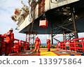 Crews boat moving the passenger and cargo from the platform to supply boat in oil and gas industry. Support offshore oil and gas industry by boat and service team. 133975864