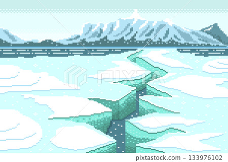 Frost fractures and cracked ice with glacial valleys background, Winter landscape, snow. Frost fractures and cracked ice with glacial valleys background, Winter landscape, snow. 133976102
