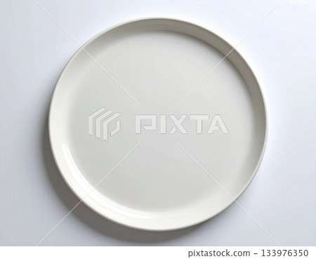 Porcelain kitchenware. Ceramic tray isolated on white background. Serving plate. Classic beige design. Top view. Porcelain kitchenware. Ceramic tray isolated on white background. Serving plate. Classic beige design. Top view. 133976350