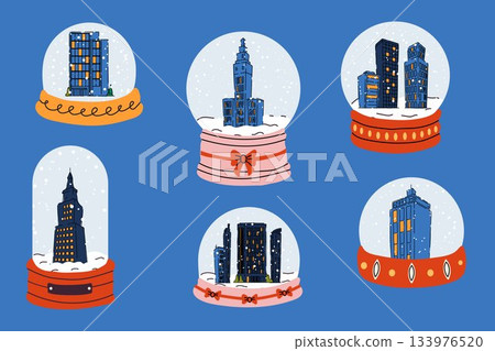 City skyline snow globes collection with winter scenery City skyline snow globes collection with winter scenery 133976520