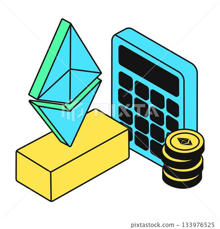 Digital Currency Icon with Ethereum and Financial Tools Digital Currency Icon with Ethereum and Financial Tools 133976525