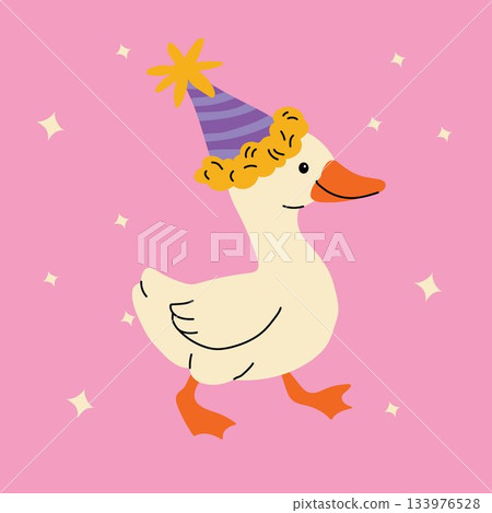 Adorable Duck Character in Celebration Costume Adorable Duck Character in Celebration Costume 133976528