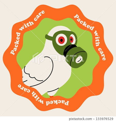 Funny Bird with Gas Mask Packed with Care Sticker Funny Bird with Gas Mask Packed with Care Sticker 133976529