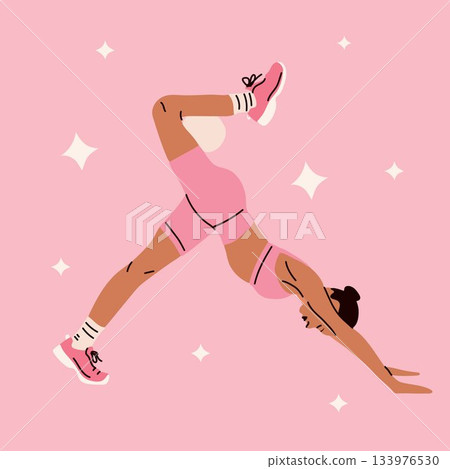 Athletic Woman Exercising in Stylish Pink Sports Outfit Athletic Woman Exercising in Stylish Pink Sports Outfit 133976530