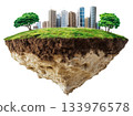 round soil ground cross section with earth land and modern city. 133976578