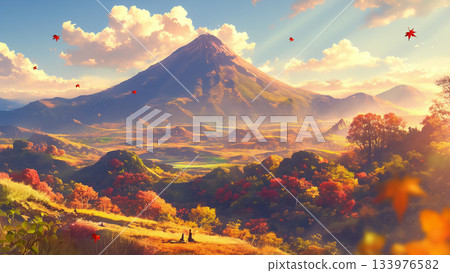 秋葉與山景，動漫風格 133976582
