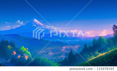 夢幻般的夜山景色，動漫風格 133976595