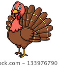 Cute cartoon turkey on white background 133976790