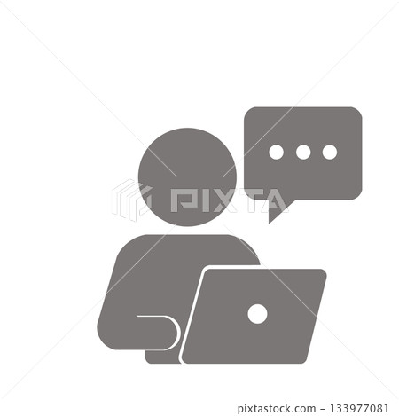 一個人物正在電腦上傳送訊息的圖示（灰色） 133977081