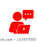 用電腦傳送訊息的人物圖示（紅色） 133977093