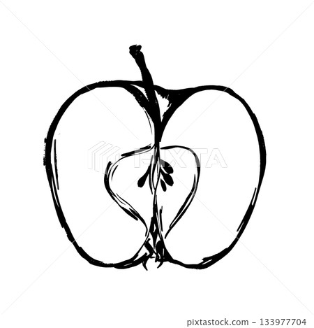 Diagrammatic image showcasing apple with core and seed motif 133977704
