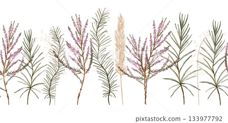 handpainted botanical watercolor for textiles, seamless natureinspired design with pastel hues for crafts 133977792