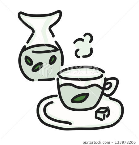 用壺和杯子盛裝的花草茶 133978206