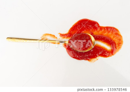 tomato ketchup isolated on white background spoon 133978546