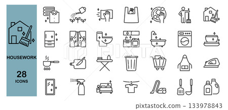 家務生活方式線條圖示集 家務生活方式線條圖示集 133978843