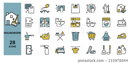 Housework Lifestyle Line Icon Set Color 133978844
