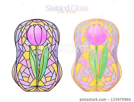 Colorful Tulip Flower Stained Glass Clipart Watercolor Illustration | Vector Colorful Tulip Flower Stained Glass Clipart Watercolor Illustration | Vector 133978960