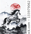 一幅用毛筆繪製的水墨畫,描繪了一匹奔跑的駿馬。 一幅用毛筆繪製的水墨畫,描繪了一匹奔跑的駿馬。 133979062