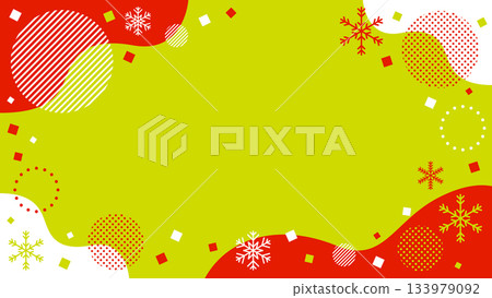 冬季雪花抽象幾何圖案邊框素材背景素材 16:9 尺寸向量圖 綠色 紅色 133979092