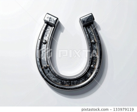 Symbolic of success. Metal horse shoe on white background. Horse is symbol of 2026. Symbol of lucky. Symbolic of success. Metal horse shoe on white background. Horse is symbol of 2026. Symbol of lucky. 133979119