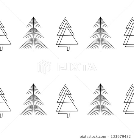 Seamless pattern. Line art of abstract Christmas trees with ornaments Seamless pattern. Line art of abstract Christmas trees with ornaments 133979482