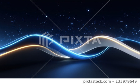 Dynamic glowing blue and orange abstract wave with sparkling particles 133979649