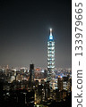 Taipei's symbol. The glittering skyscraper, Taipei 101, at night 133979665