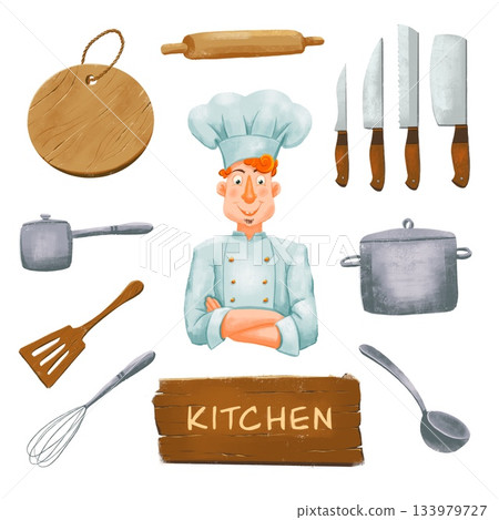 kitchen poster, restaurant chef illustration for your design 133979727