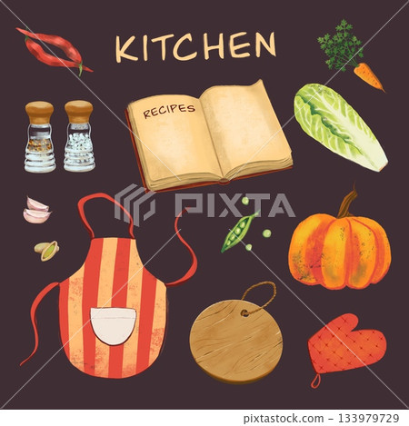kitchen poster, illustration of kitchen utensils for your design kitchen poster, illustration of kitchen utensils for your design 133979729